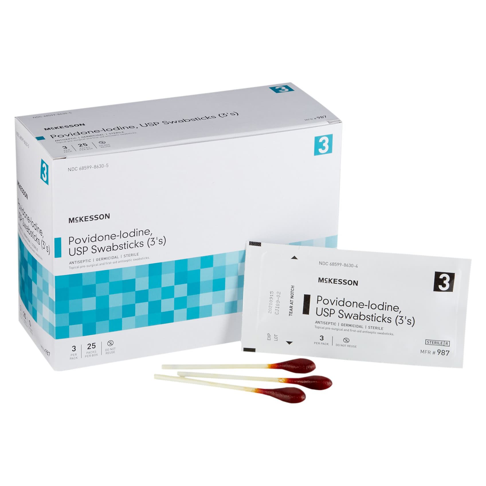 McKesson Povidone-Iodine Impregnated Swabstick, 3 per Pack