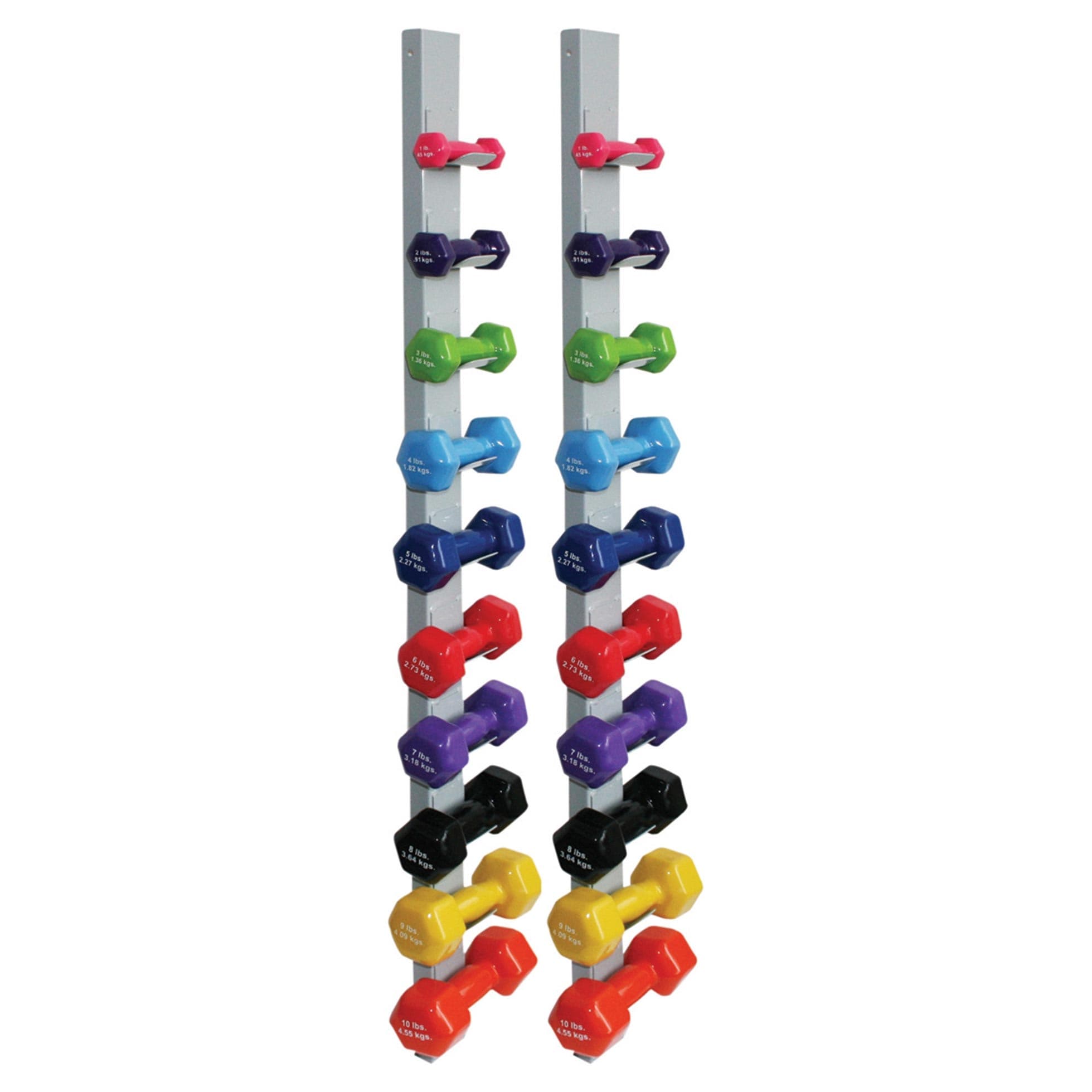 CanDo vinyl coated dumbbell, Cast-iron, 20 piece set, With 2 Wall Racks - Image 1