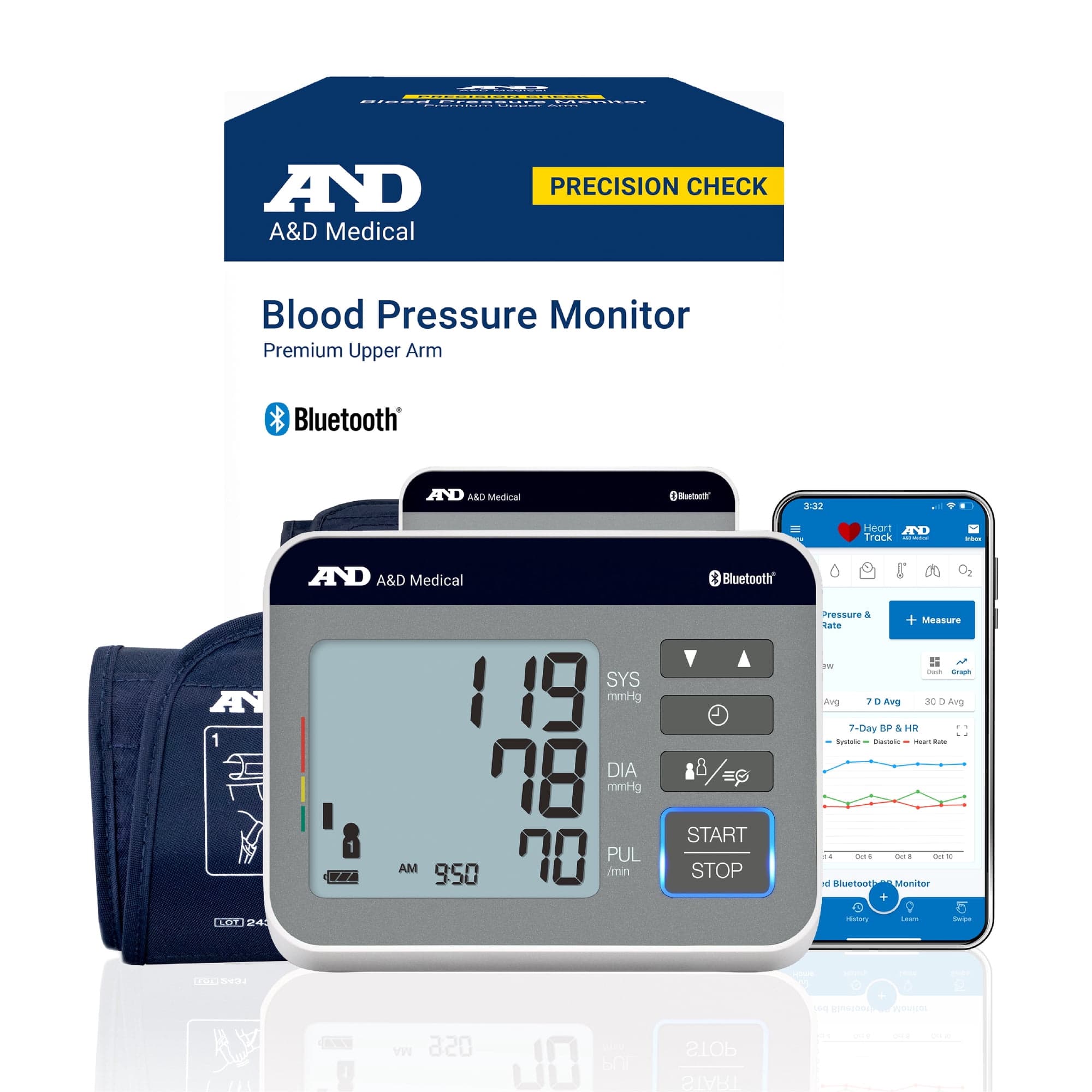A&D Medical bluetooth Wide Range Upper Arm Blood Pressure Monitor - Each - Image 1