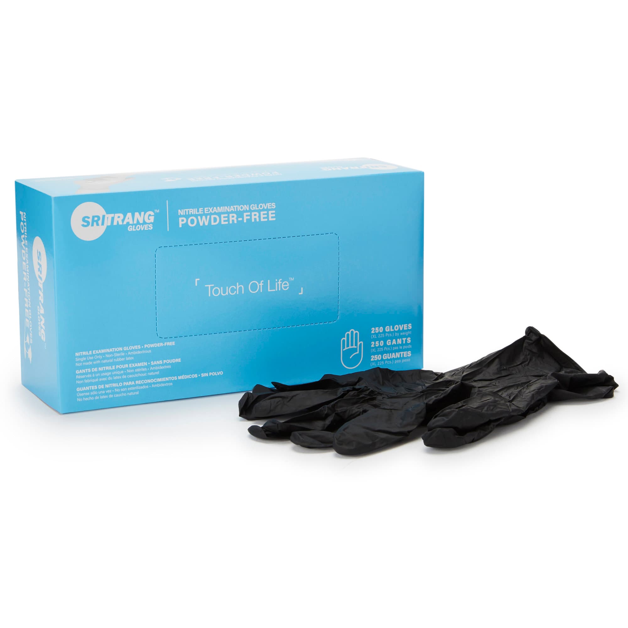 Touch of Life Exam Glove Textured Fingertips Ambidextrous Chemo Tested NonSterile, Black, Large - Case of 2500 - Image 1