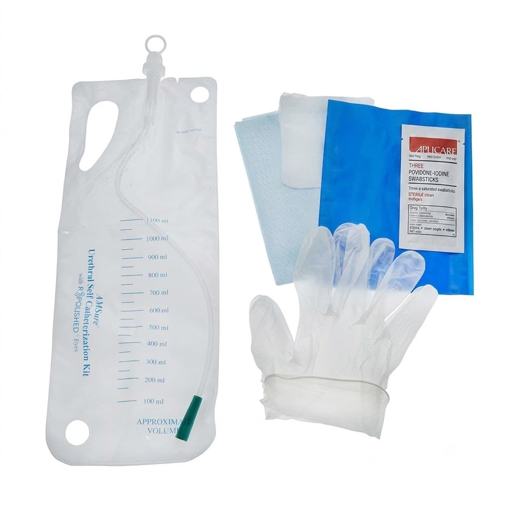 Amsure Urethral Self Catheterization Kit with R Polished Eyes, 14 Fr - Case of 50 - Image 1