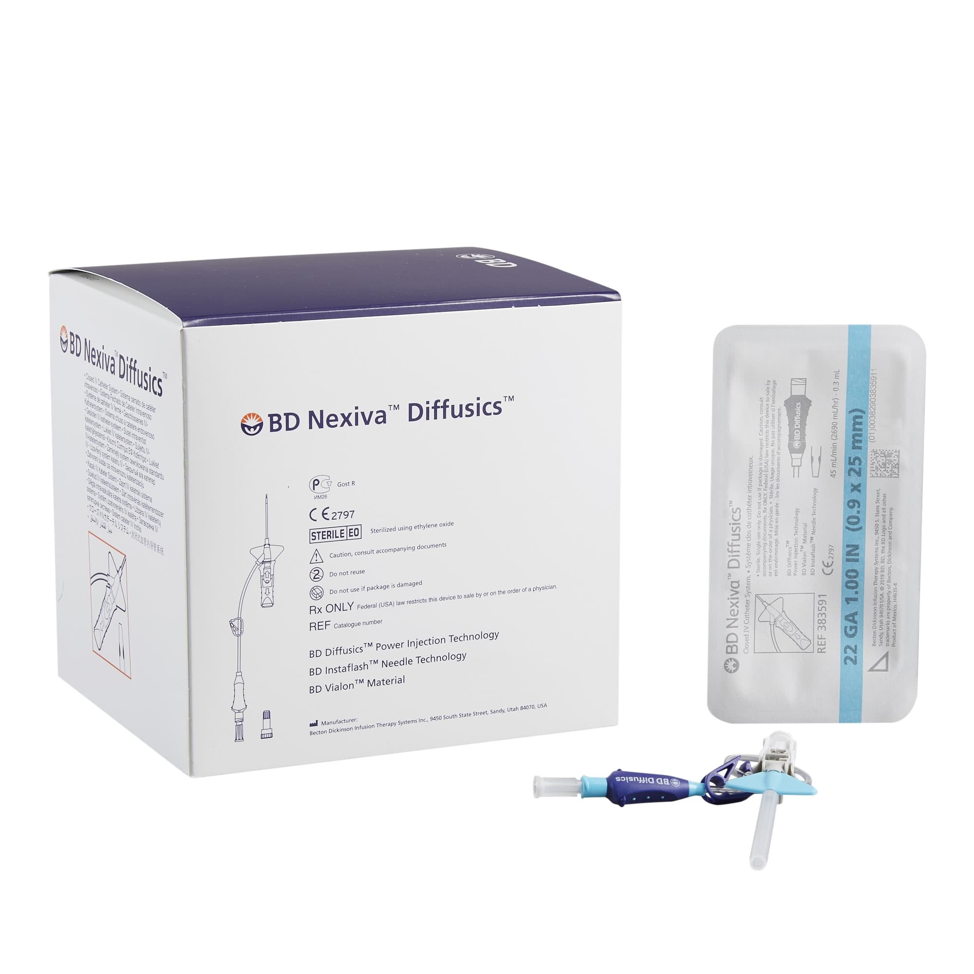 Nexiva Diffusics Closed IV Catheter, 22 Gauge, 1 Inch - Case of 80 - Image 1