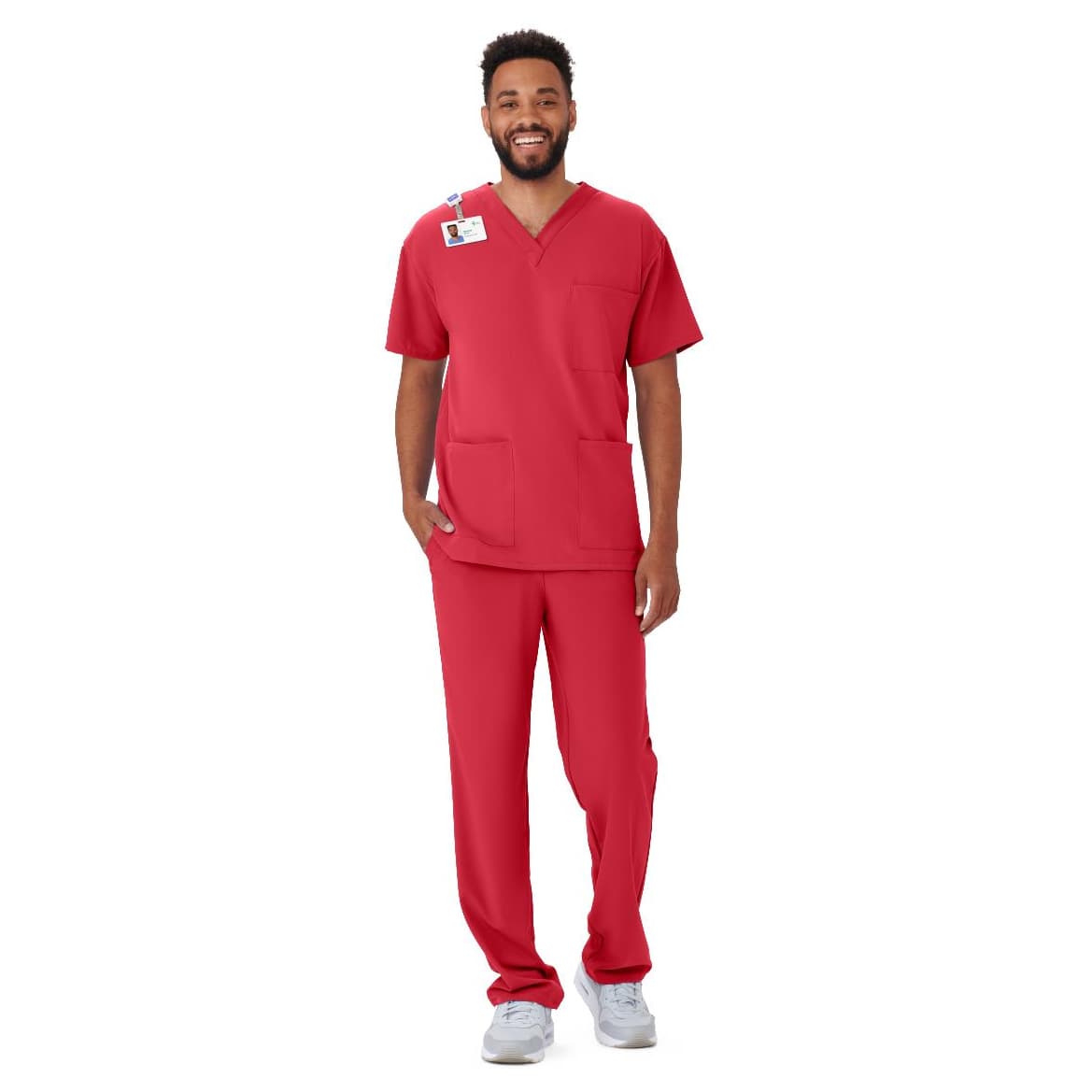Medline Henderson AVE Unisex Scrub Tops with Shoulder Loop, 3-Pocket, Red, Large - Each - Image 1