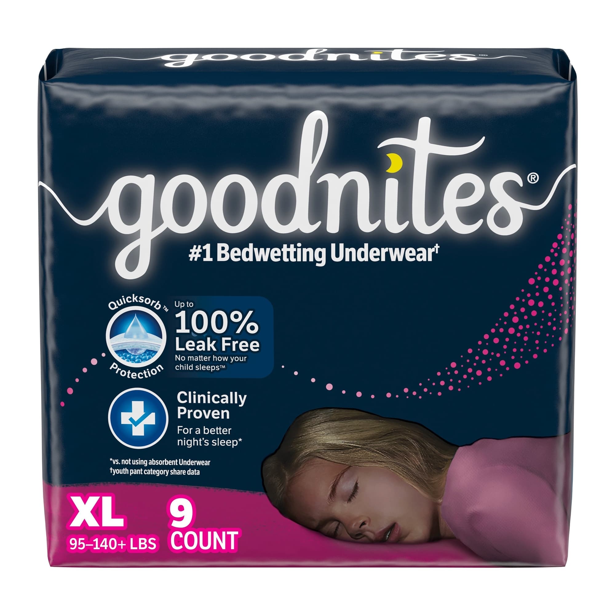 Goodnites Nighttime Bedwetting Underwear, Girls - Package of 9 - Image 1