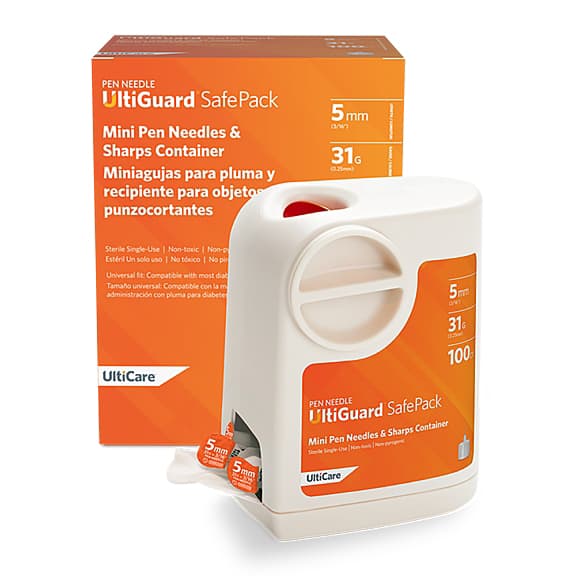 UltiGuard SafePack Pen Needles and Sharp Container, 31 Gauge x 5 mm - Case of 1200 - Image 1