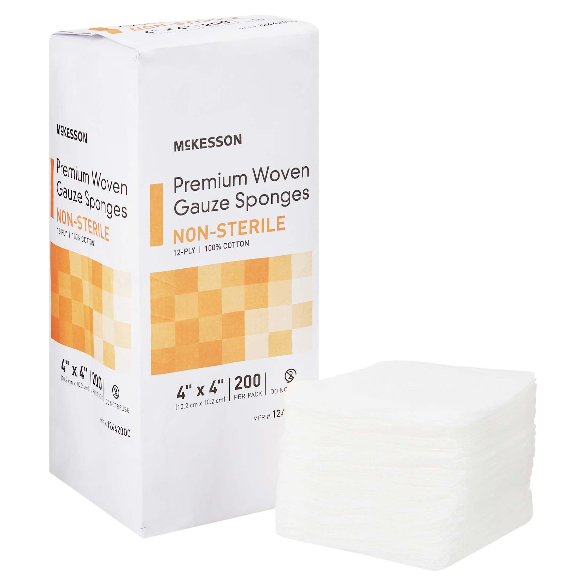 McKesson Woven Cotton Gauze Sponges, 12-Ply, 4 x 4 Inch - Package of 200 - Image 1