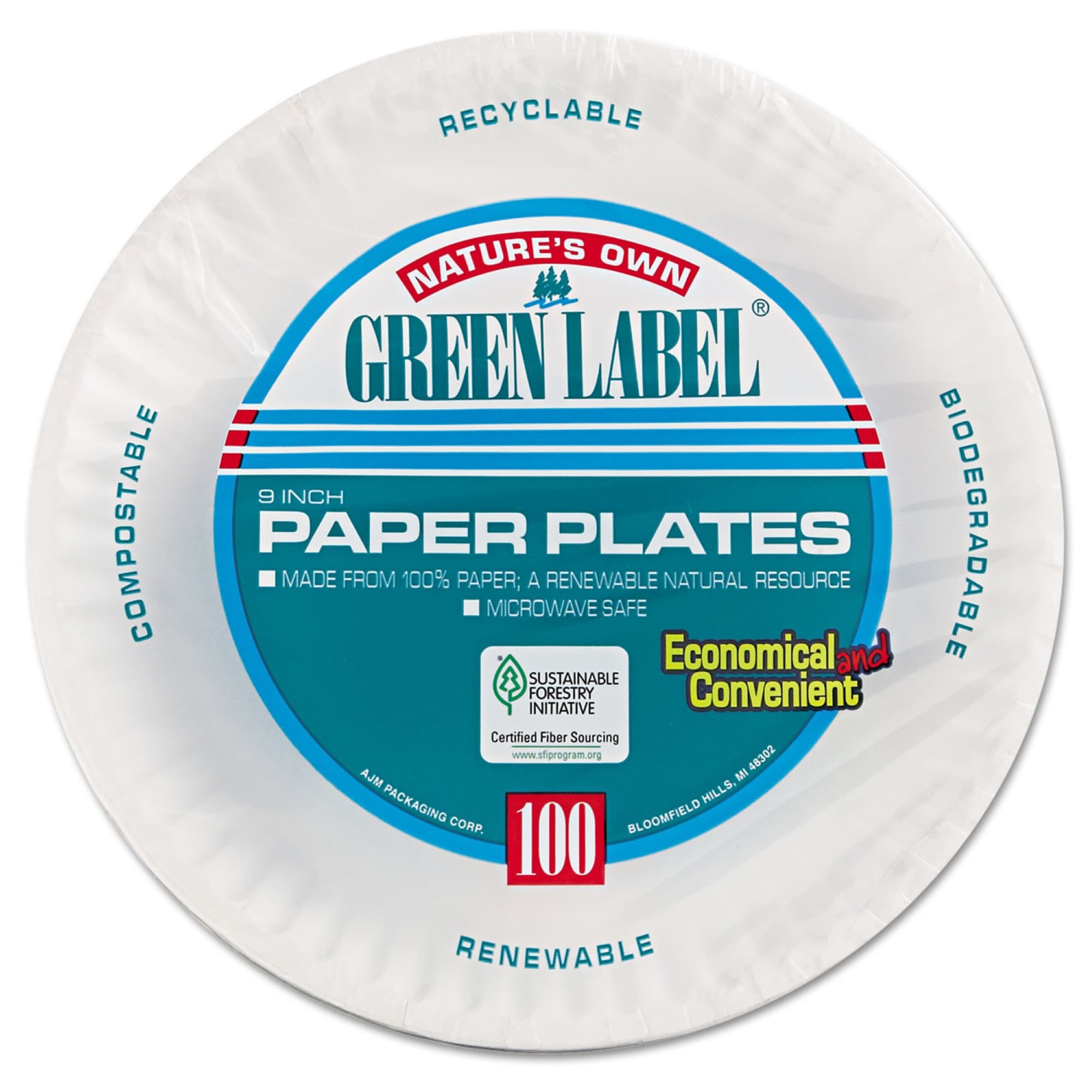 Green Label Paper Plates, White, 9 Inch - Case of 12 - Image 1