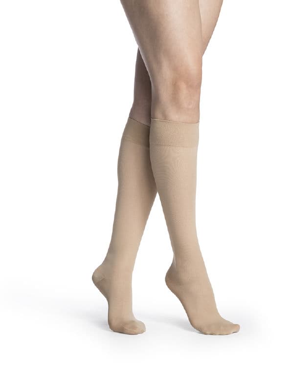 Sigvaris Womens Medium sheer Calf High Compression Socks, 20-30mmHgLarge-Long, Natural - Pair - Image 1