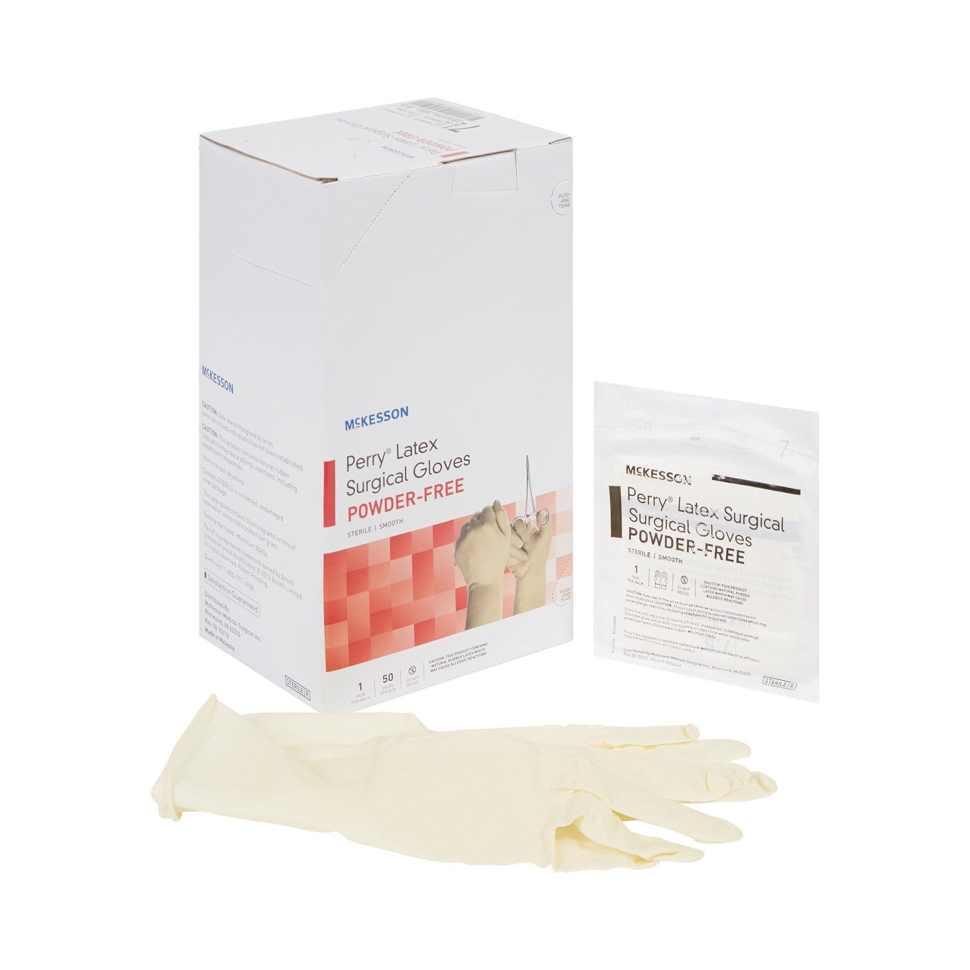 McKesson Perry Latex Powder Free Surgical Glove, Size 7.5, Brown - Pair - Image 1