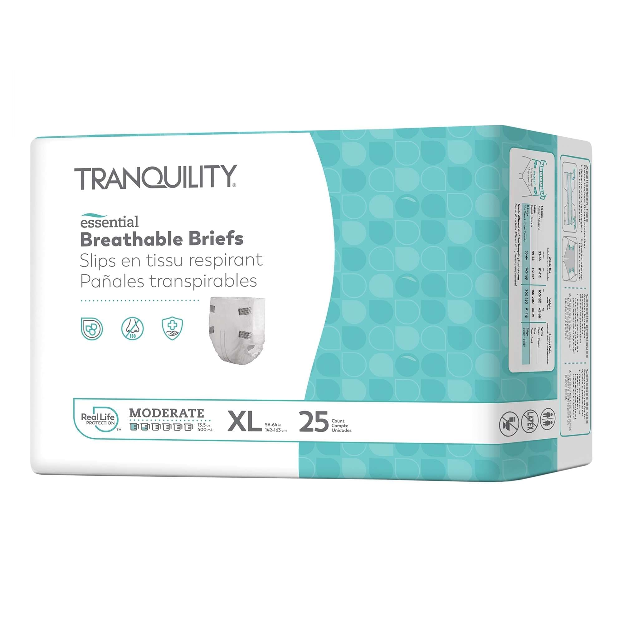 Tranquility Essential Moderate Breathable Briefs, Extra Large - Package of 25 - Image 1