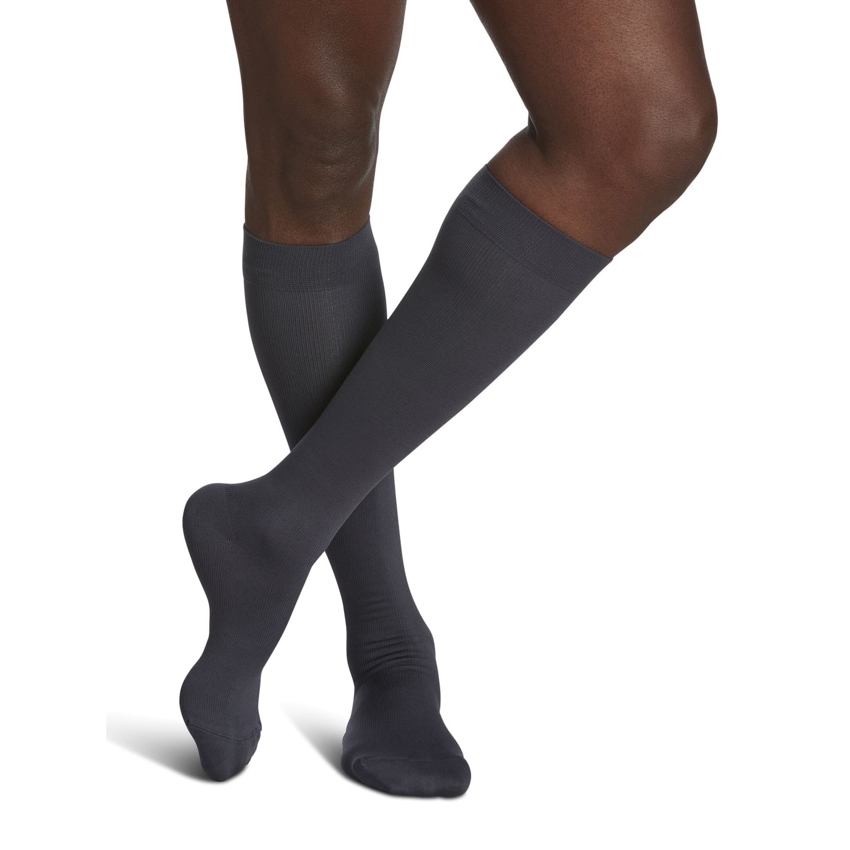 Sigvaris Style Microfiber Men Calf High Closed Toe Compression Socks, 20-30 mmHg, Large-Long, Steel Grey - Pair - Image 1
