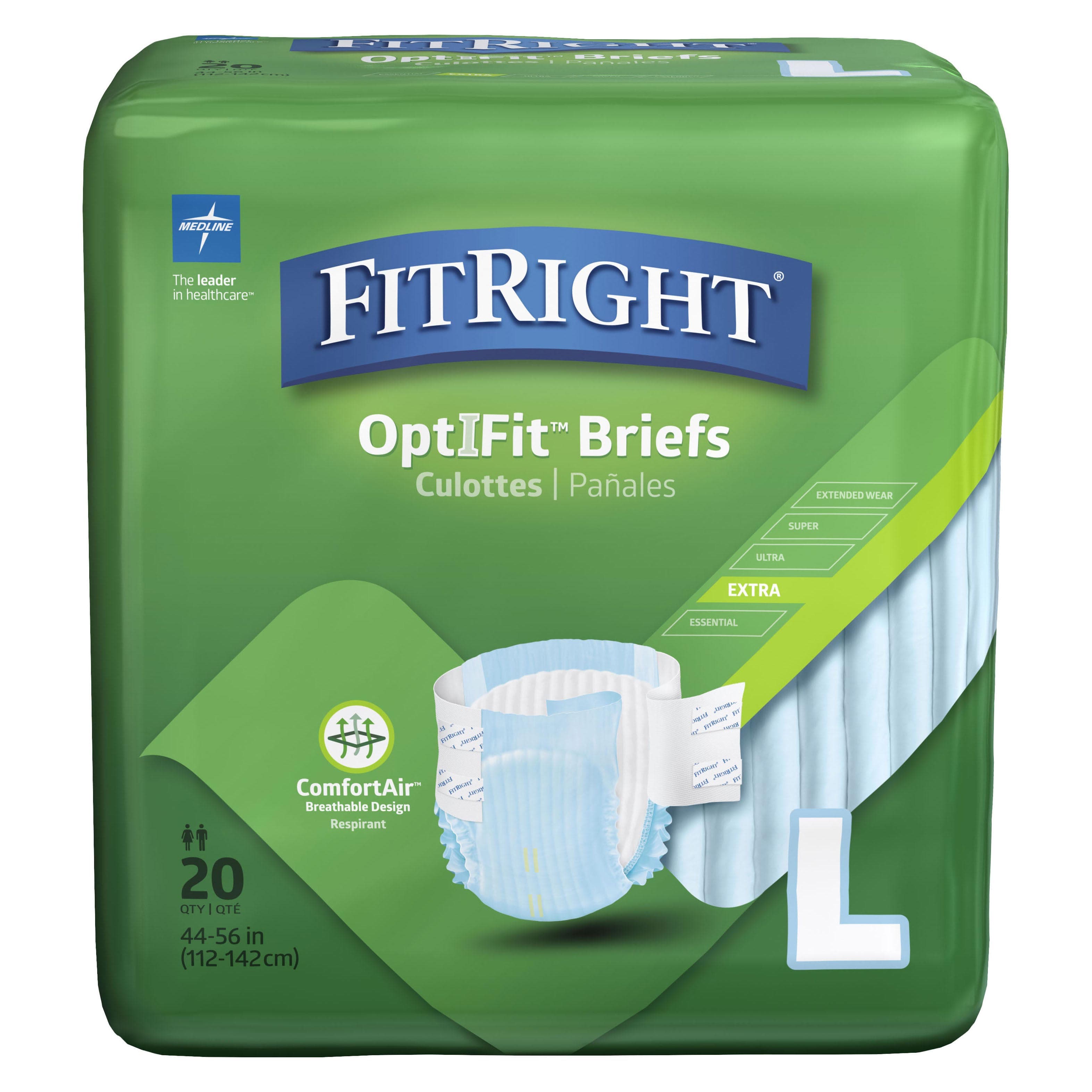 FitRight OptiFit Extra Incontinence Briefs, Large - Bag of 20 - Image 1