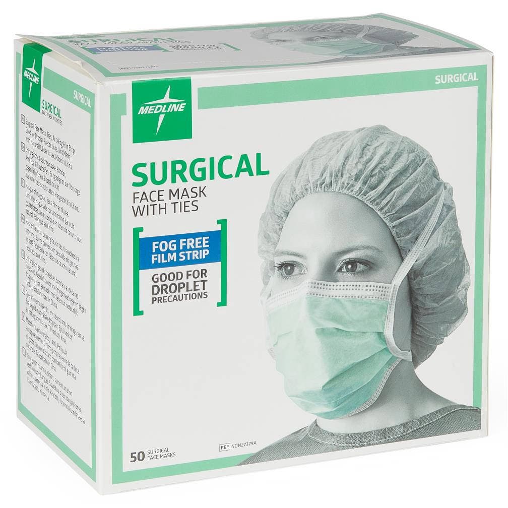 Medline Surgical Face Mask with Ties and Anti-Fog Film Strip, 3 Ply - Box of 50 - Image 2