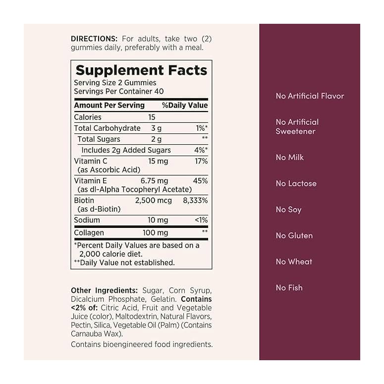 Nature's Bounty Optimal Solutions Hair, Skin & Nails Gummies, Citrus Flavoured, 2500 mcg - Bottle of 80 - Image 3