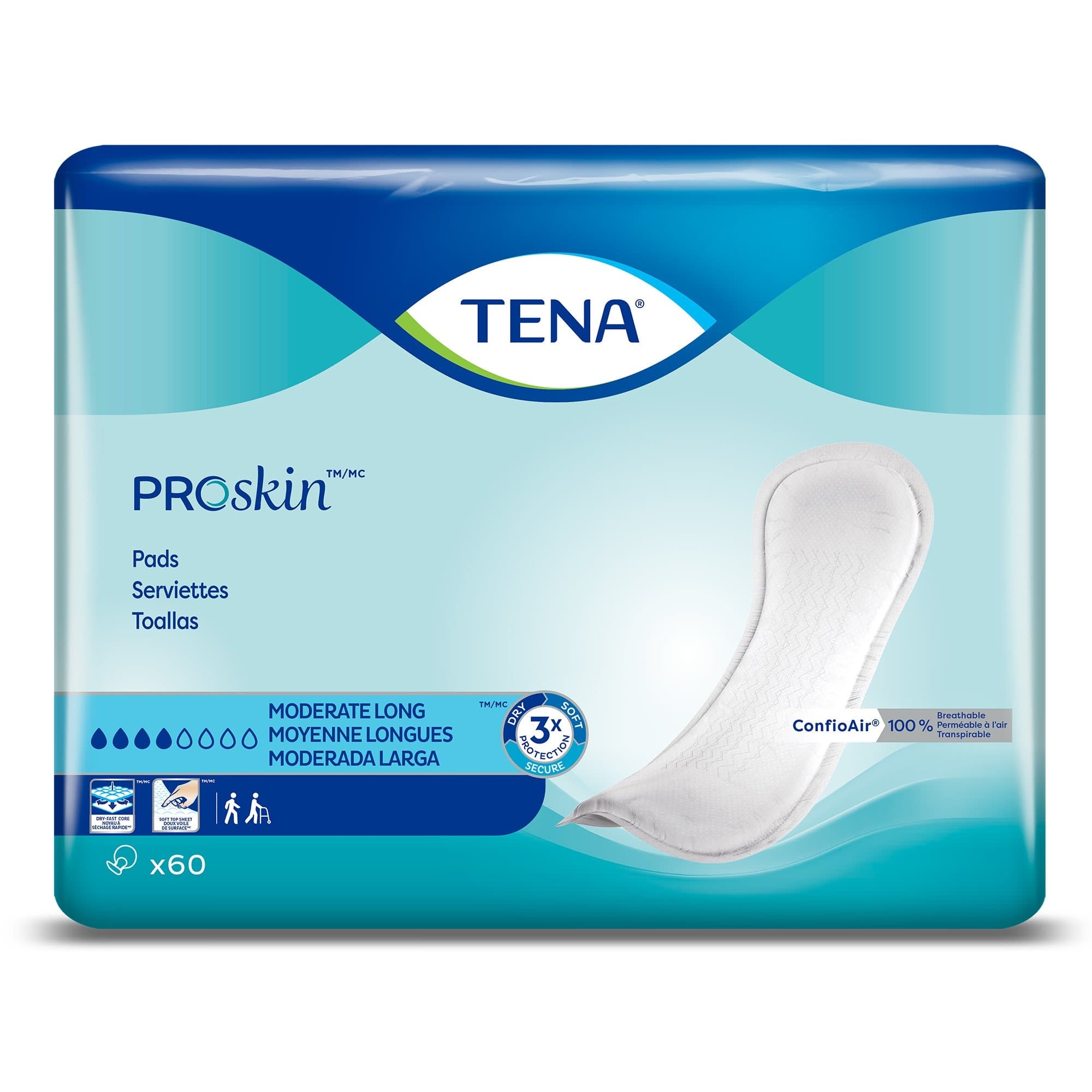 TENA ProSkin Moderate Incontinence Pads, Long - Package of 60 - Image 1