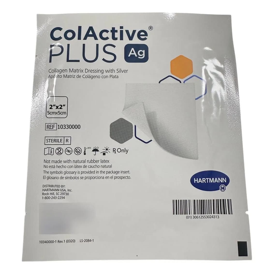 ColActive Plus Ag Silver Collagen Matrix Dressing, 2 x 2 Inch - Each - Image 1