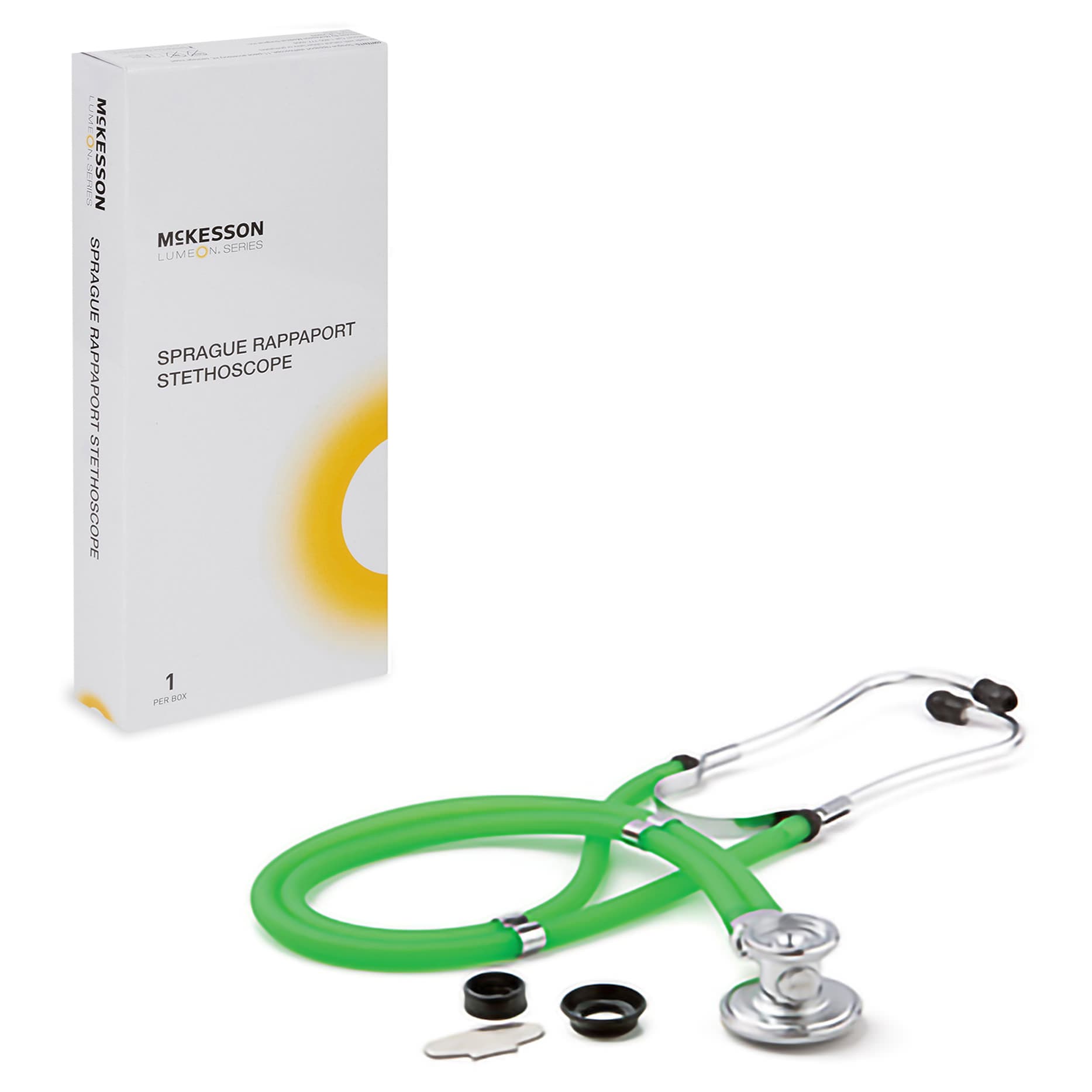 McKesson Sprague Stethoscope Chestpiece 2-Tube Double Lumen Adult-Pediatric, Green, 22 Inch Tube - Each - Image 1