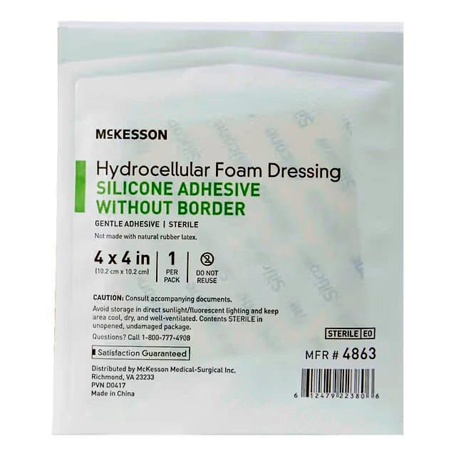McKesson Hydrocellular Silicone Gel Adhesive Foam Dressings without Border, 4" x 4" - Each - Image 1