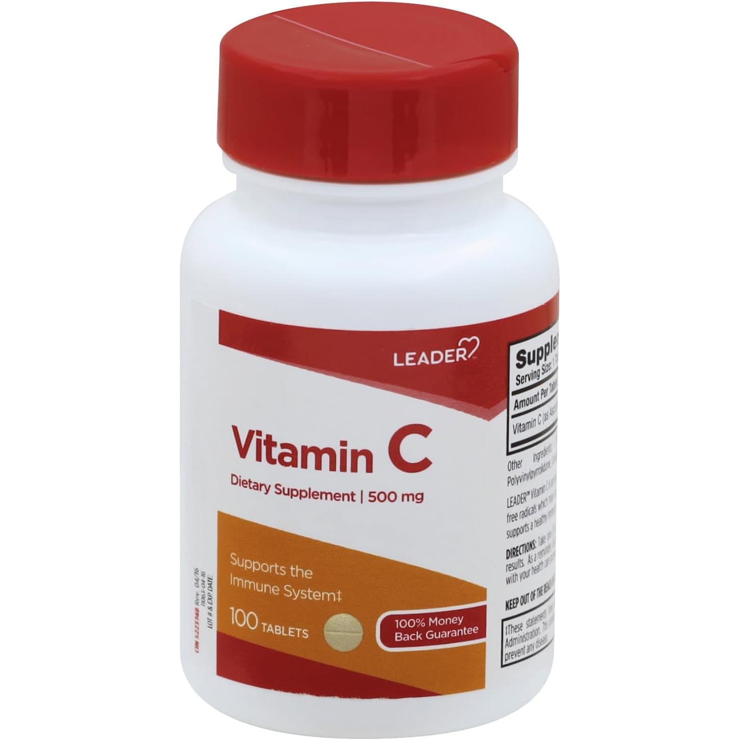 Leader Vitamin C Dietary Supplement, 500 mg, 100 Count - Each - Image 1