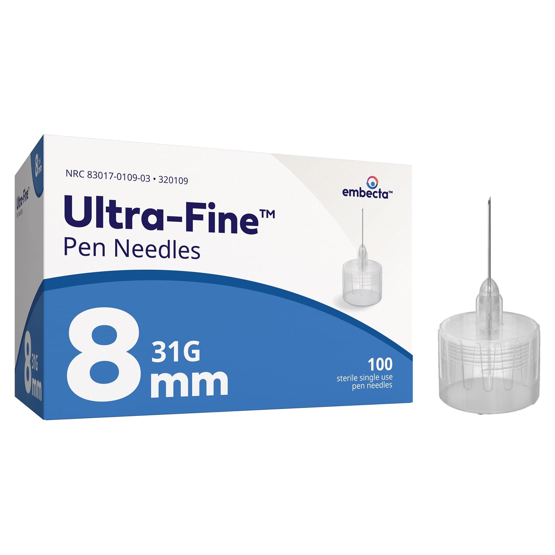 Embecta Ultra-Fine Pen Needles, 31 Gauge, 8 mm - Box of 100 - Image 1