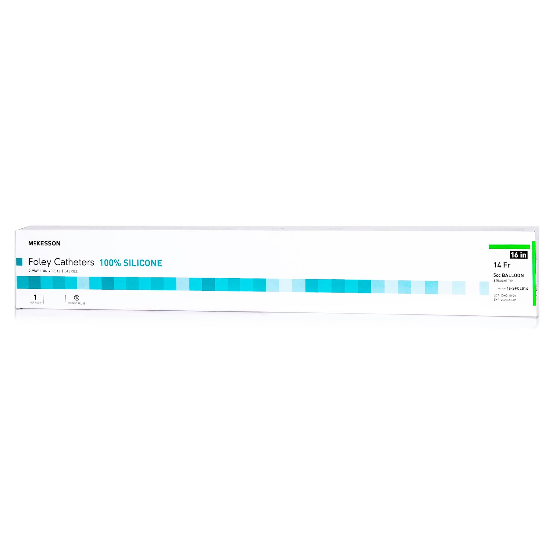McKesson Foley Catheter Sterile 2-Way Silicone, Green, 14 Fr, Standard Tip - Each - Image 1