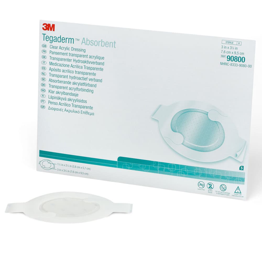 3M Tegaderm Clear Absorbent Acrylic Dressing, 3 x 3-3/4 Inch - Each - Image 1