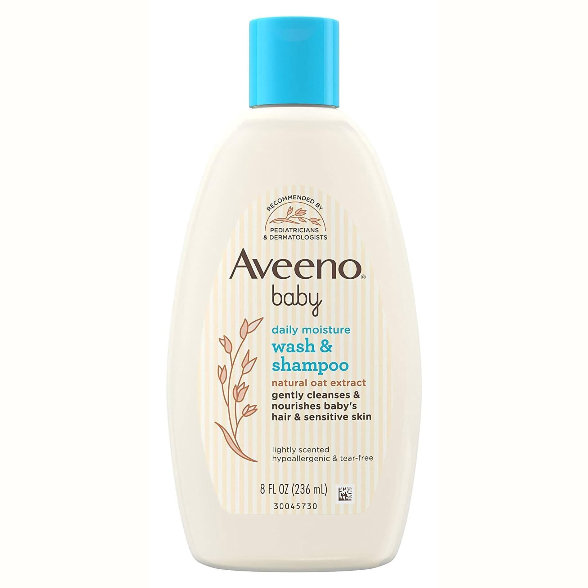 Aveeno Baby Daily Moisture Wash and Shampoo Bottle, 8 oz - Image 1