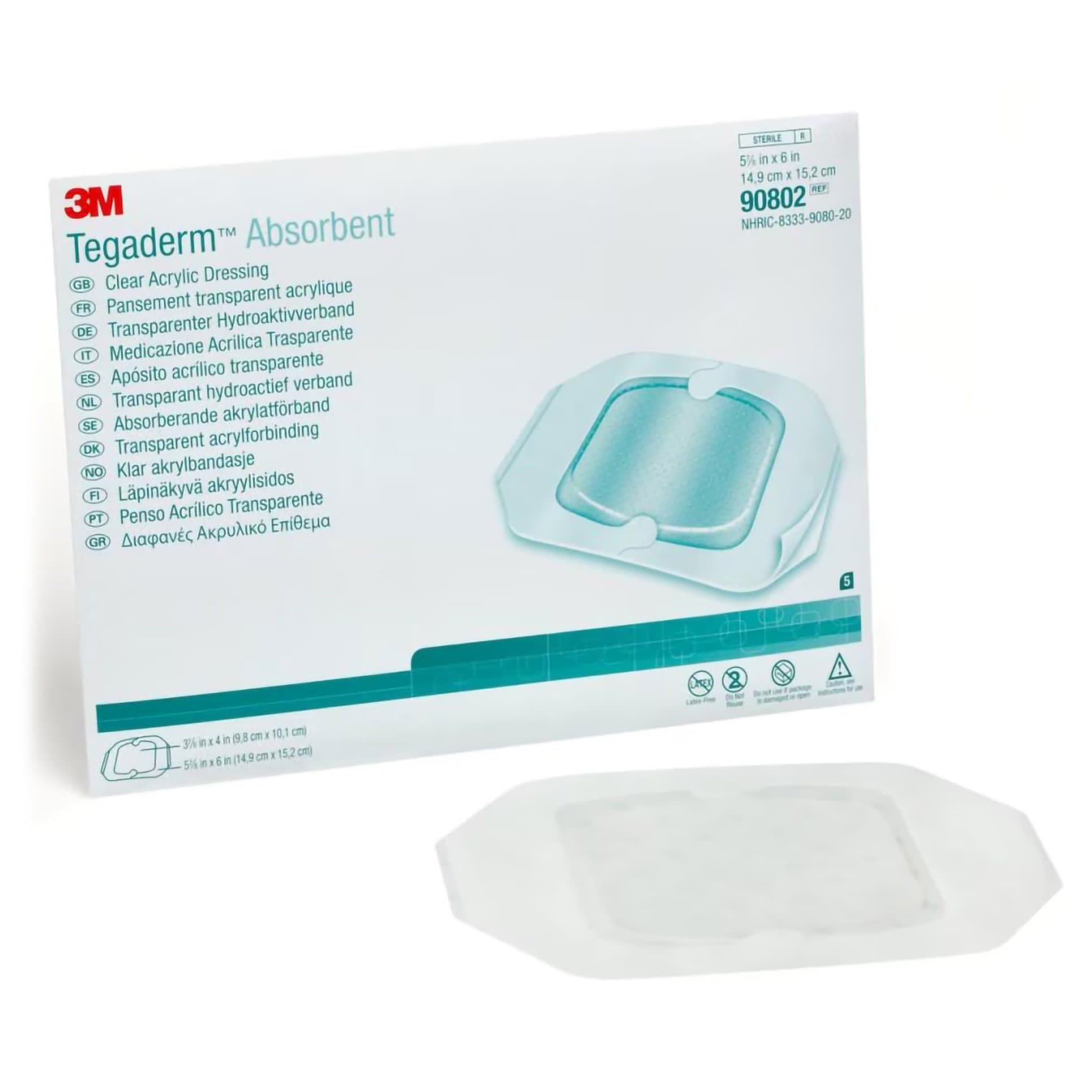 3M Tegaderm Clear Absorbent Acrylic Dressing, Small, 5-7/8 x 6 Inch - Box of 10 - Image 1