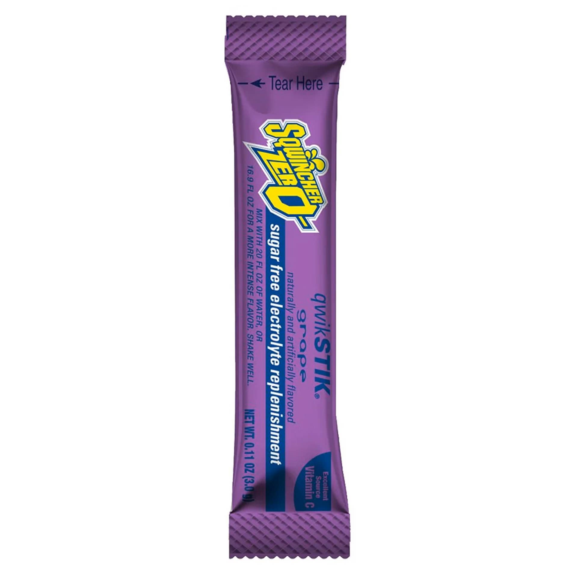 Sqwincher Quik Stik Zero Electrolyte Replenishment Drink Mix, Grape - Package of 50 - Image 1