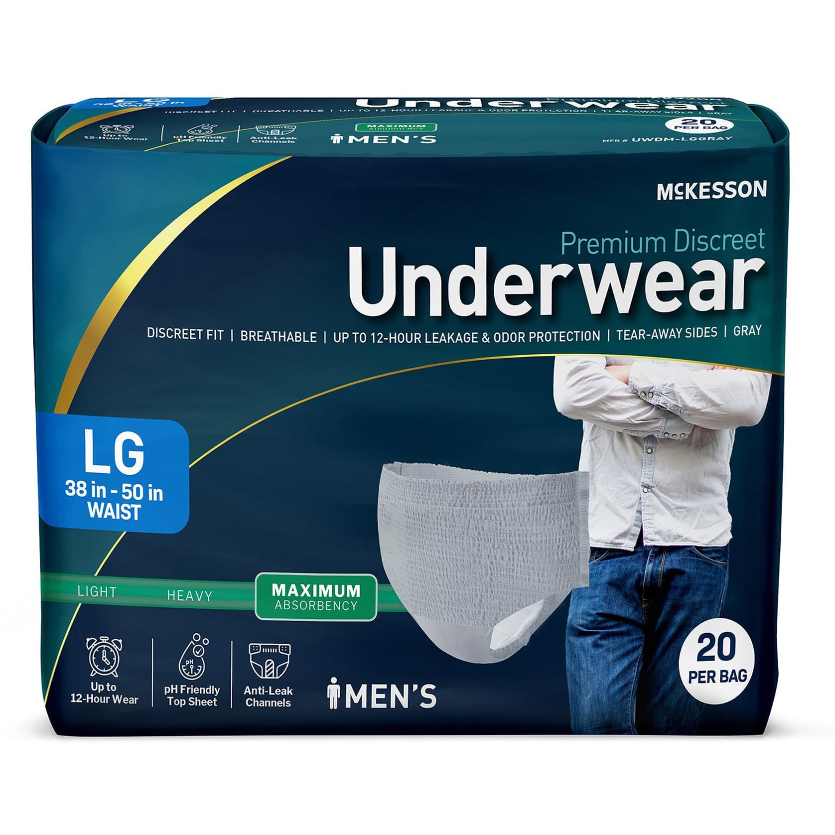 McKesson Premium Discreet Maximum Absorbency Underwear For Male, Large - Bag of 20 - Image 1