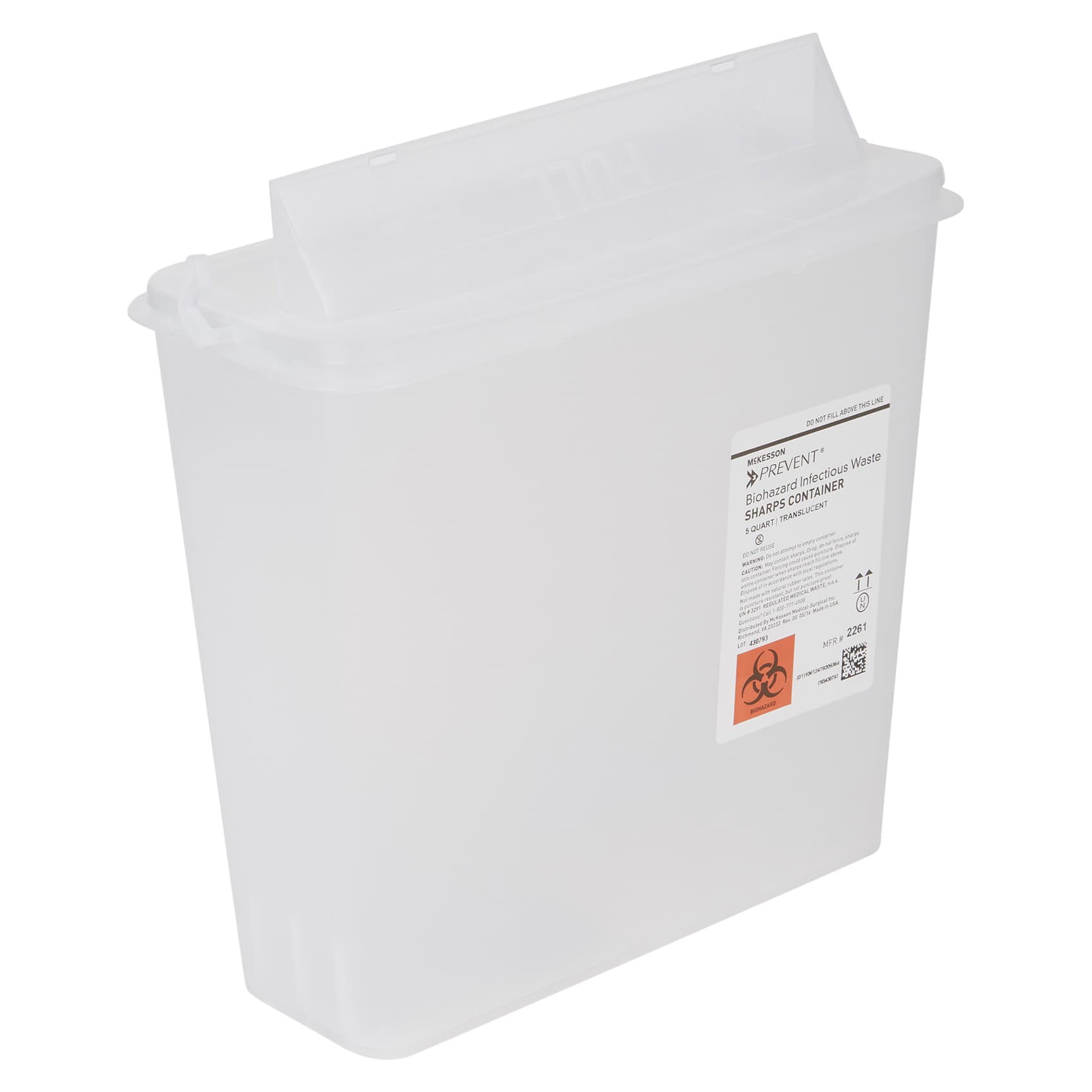 McKesson NonSterile Polypropylene Horizontal Sharps Container, 5 Quart - Case of 20 - Image 1