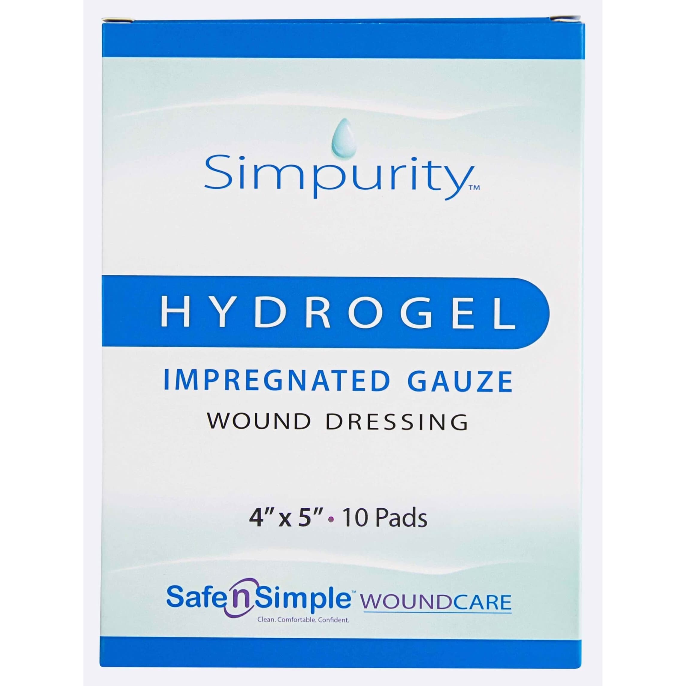 Simpurity Impregnated Hydrogel Gauze Wound Dressing, 4 x 5 Inch - Box of 10 - Image 1