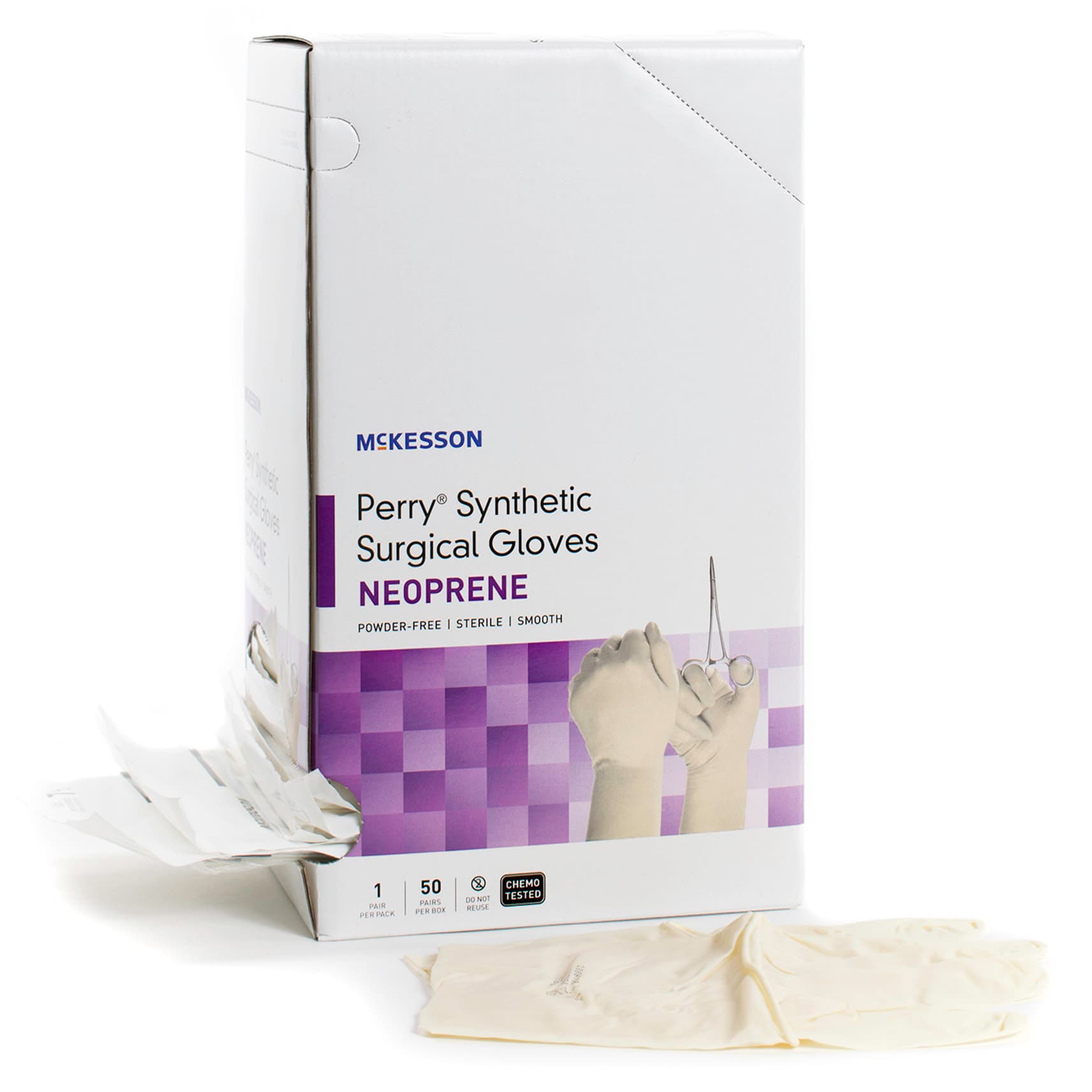 McKesson Perry Synthetic Surgical Glove Cream Beaded Cuff Standard, Size 6 - Box of 100 - Image 1