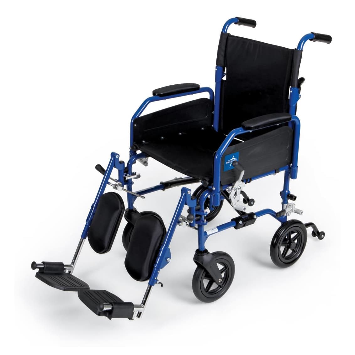 Medline Hybrid 2 Transport Wheelchair 18"W x 16"D Seat with Removable Desk-Length Arms and Elevating Leg Rests - Image 1