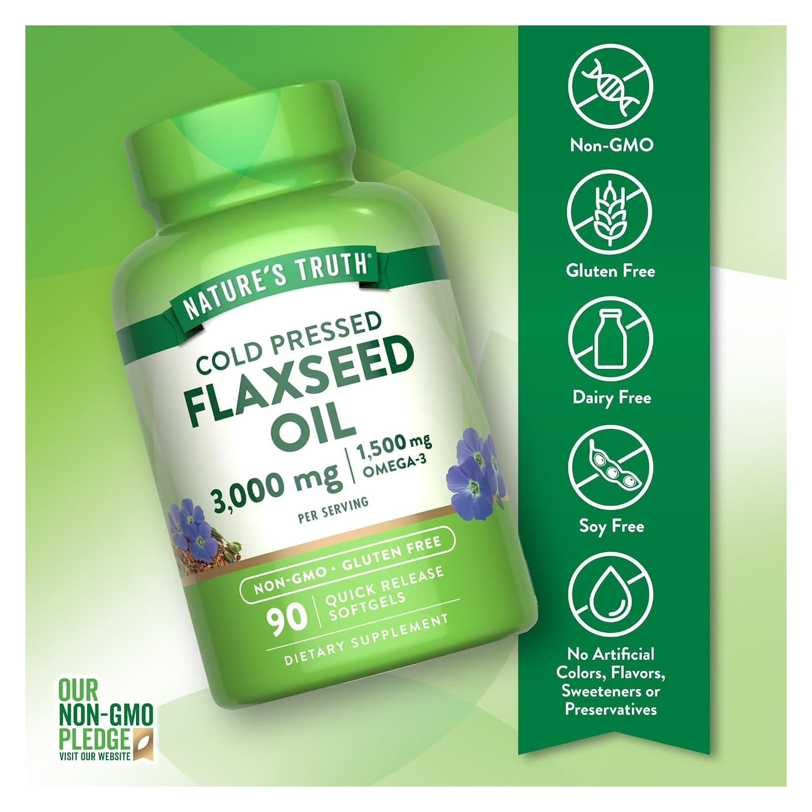 Nature's Truth Flaxseed Oil, Cold Pressed Softgels, 3000 mg - Image 3