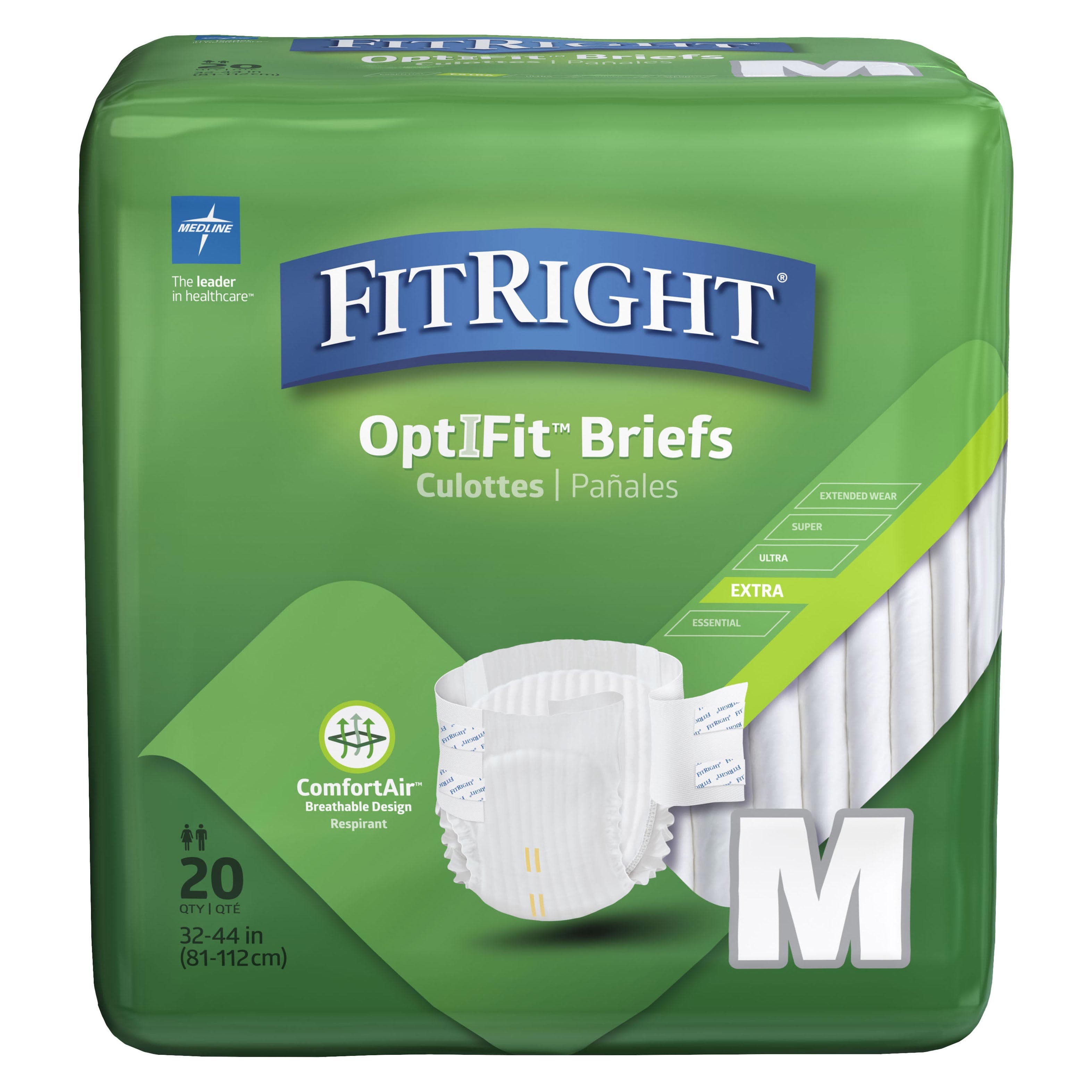 FitRight OptiFit Extra Incontinence Briefs, Medium - Case of 80 - Image 1