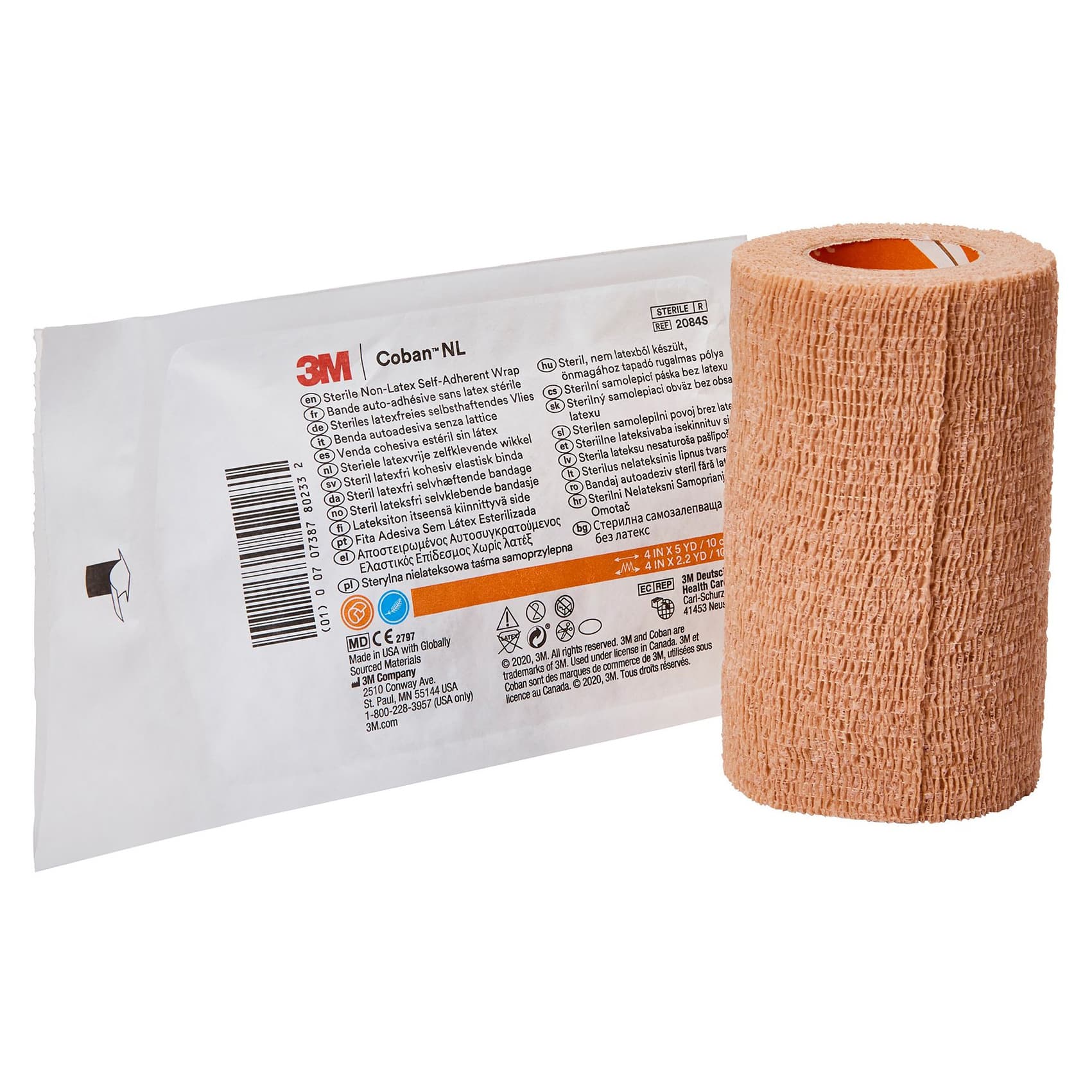 3M Coban LF Cohesive Bandage, 4 Inch x 5 Yard, Compression, Tan - Each - Image 1
