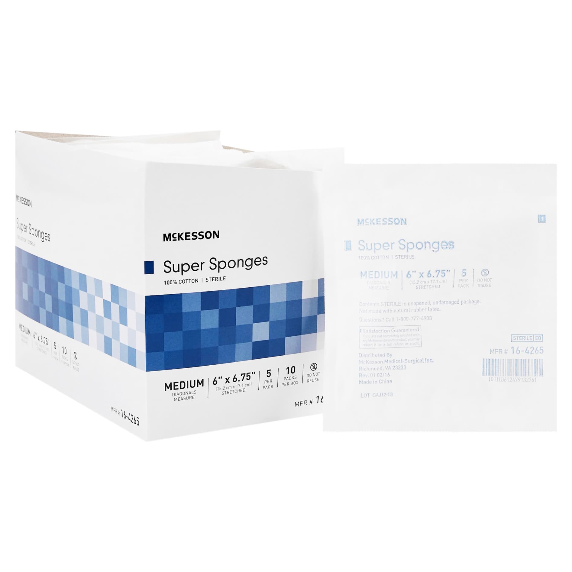 McKesson Cotton Super Sponges Fluff Dressing, 6 x 6-3/4 Inch - Box of 10 - Image 1