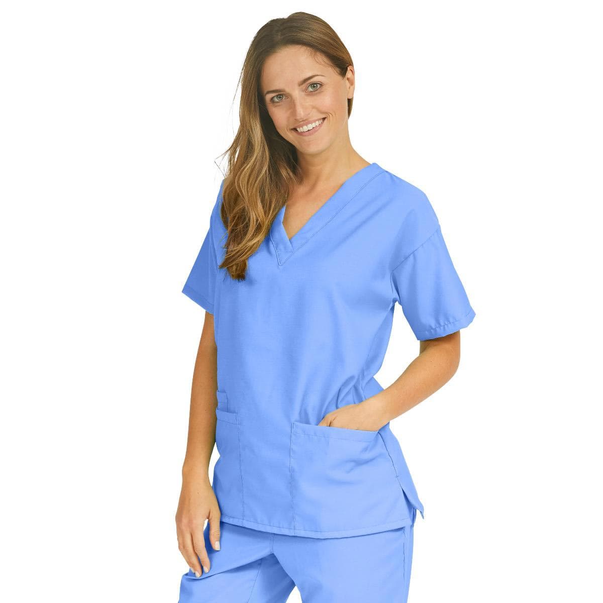 Performax Women's V-neck Tunic Scrub Top, Ceil Blue, 2XSmall - Image 1