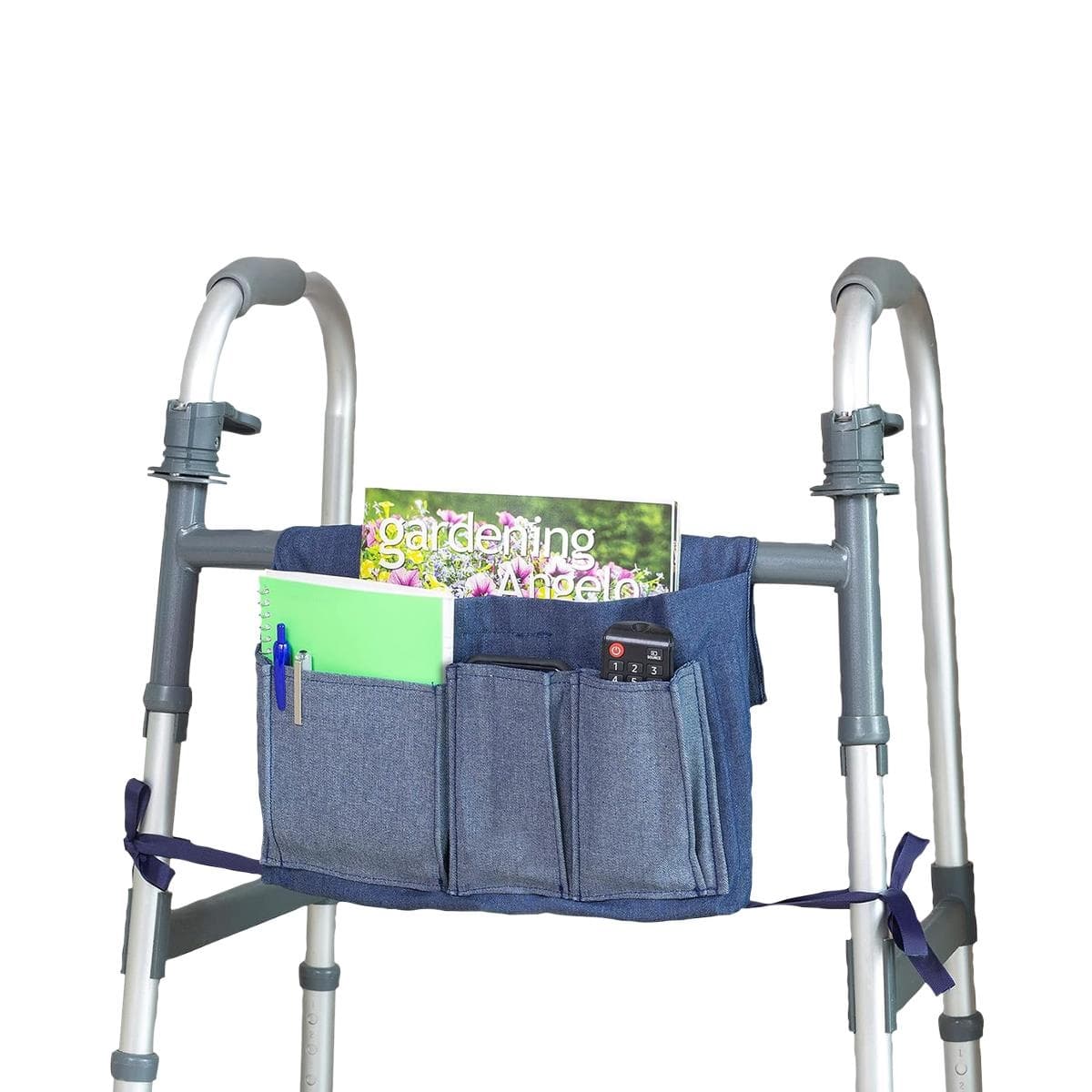 Healthsmart Universal Walker Denim Fabric Storage Pouch, 4 Pockets, 9.5" x 13" - Image 2