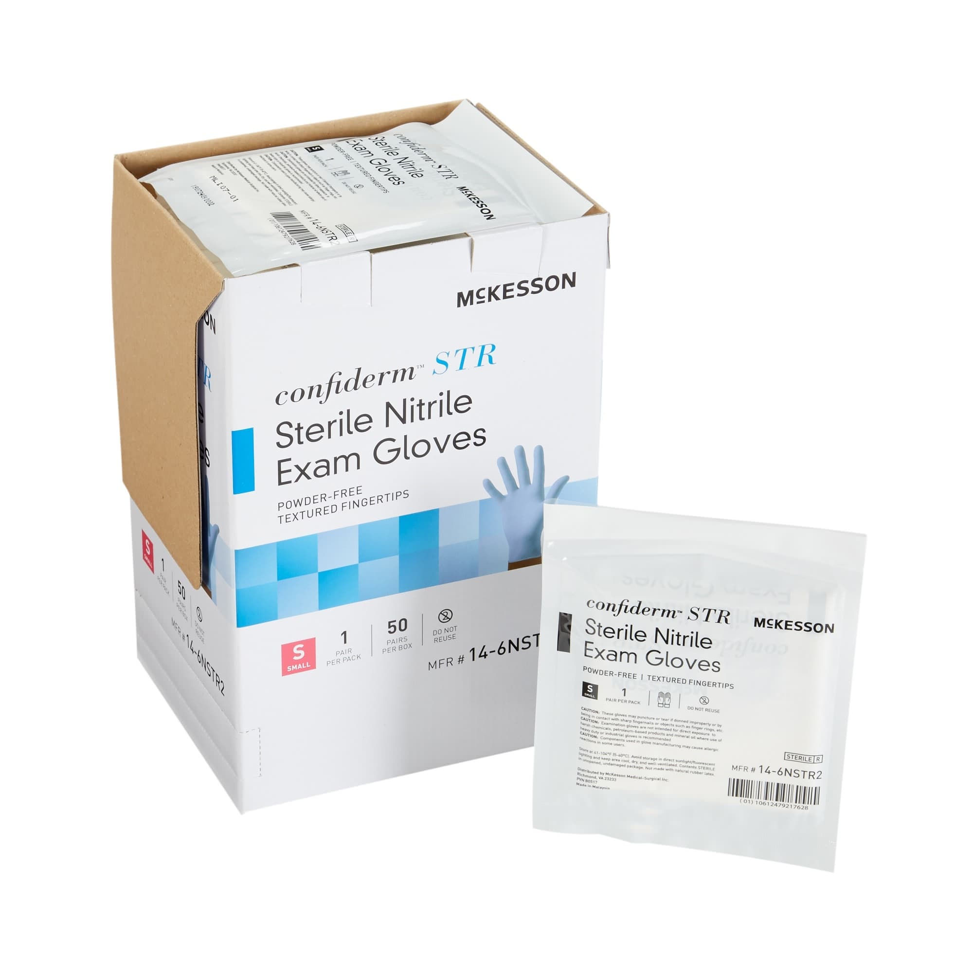 McKesson Confiderm STR Nitrile Powder Free Exam Glove, Blue, Small - Box of 100 - Image 1