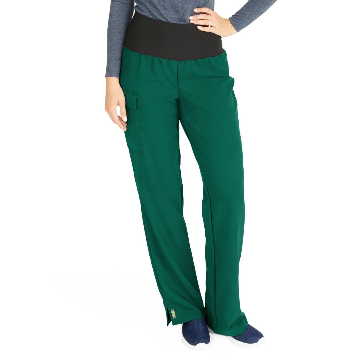 Medline Ocean AVE Women's Stretch Wide Waistband Scrub Pants with Cargo Pocket, Hunter Green, Small, Petite - Image 1
