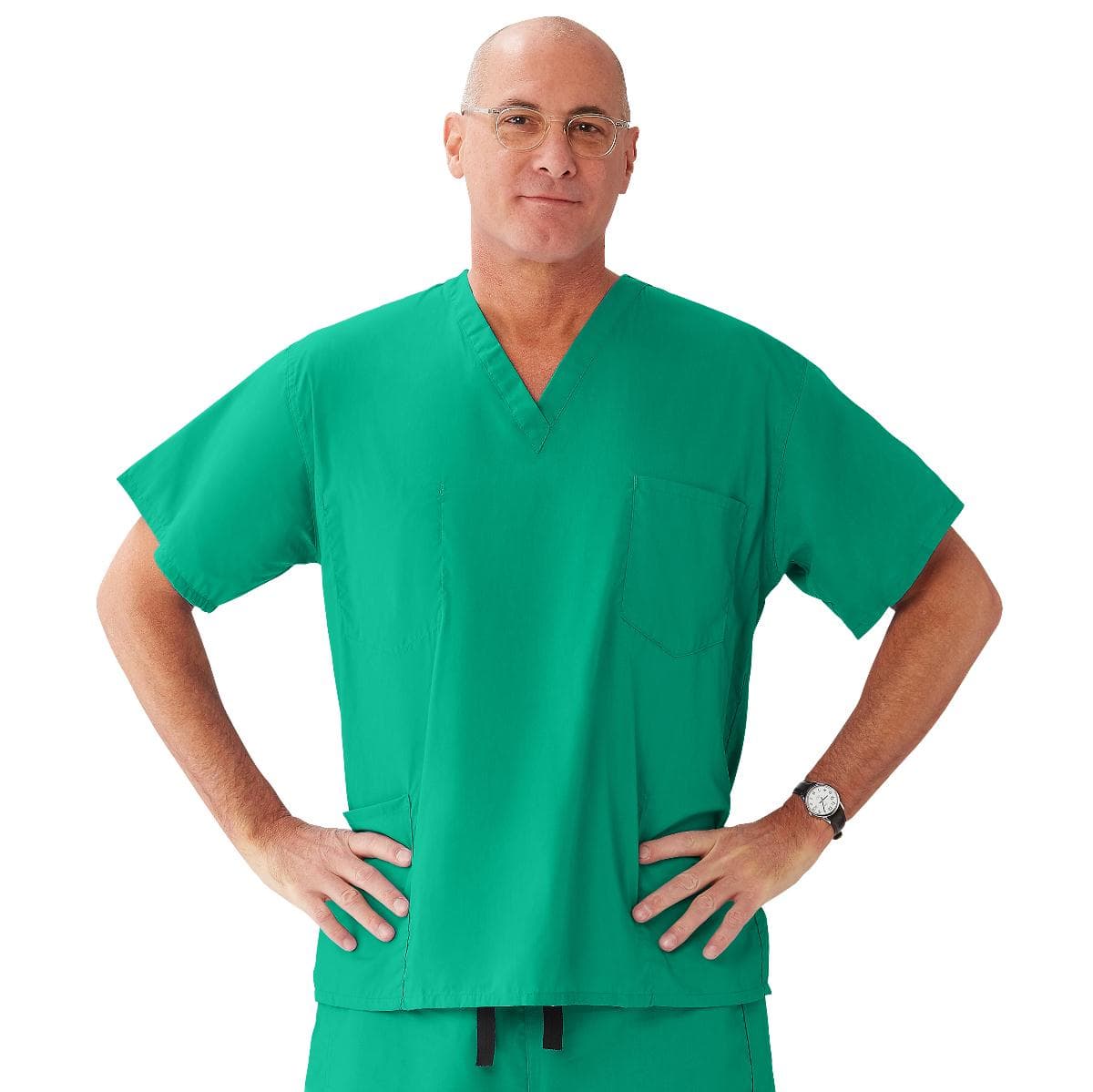 Encore Unisex Reversible V-Neck 4-Pocket Scrub Tops, Jade, Extra Small - Image 1