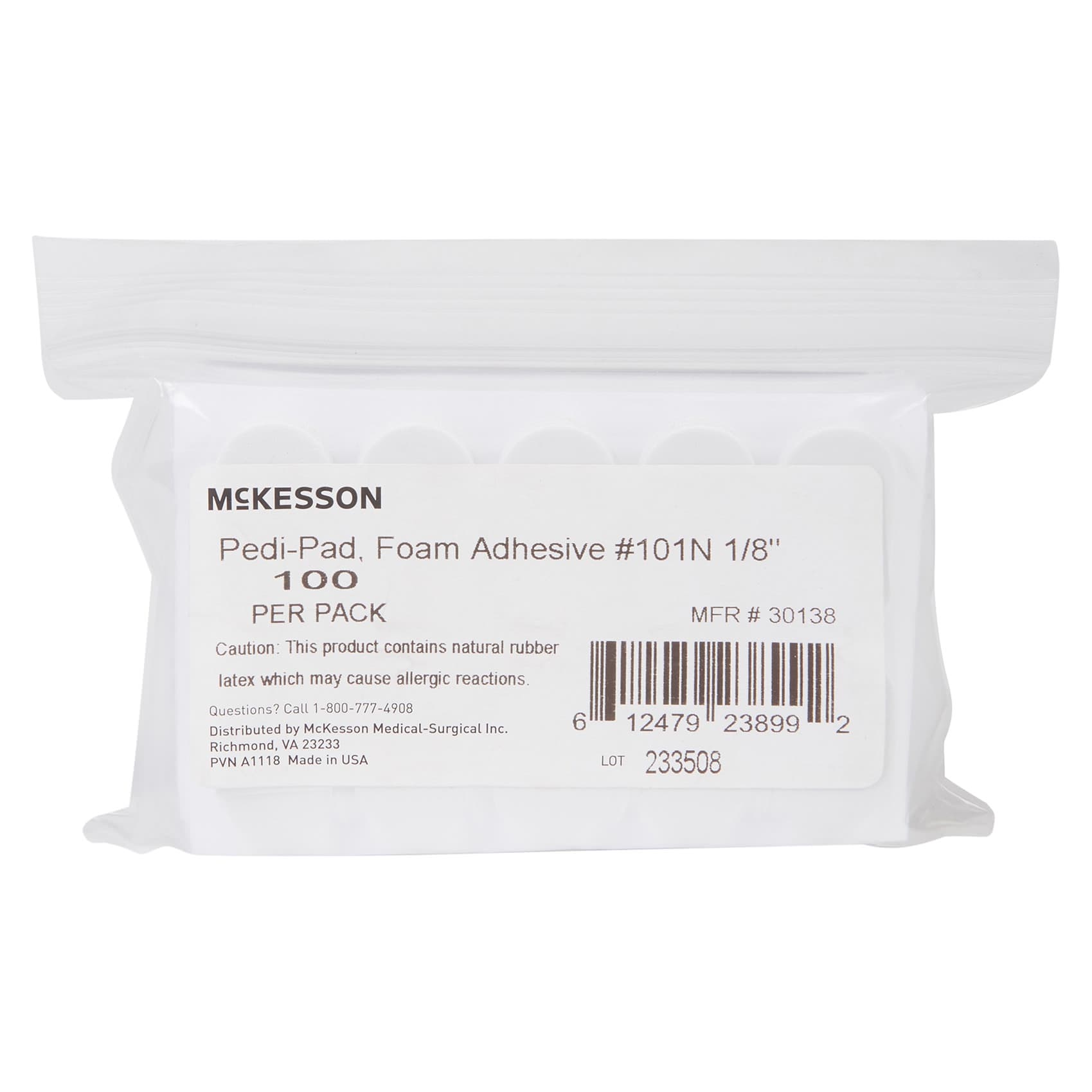 McKesson Pedi-Pad Protective Pad White Adhesive Foot, Size 101-Narrow, 1/8 Inch Thick - Package of 100 - Image 1