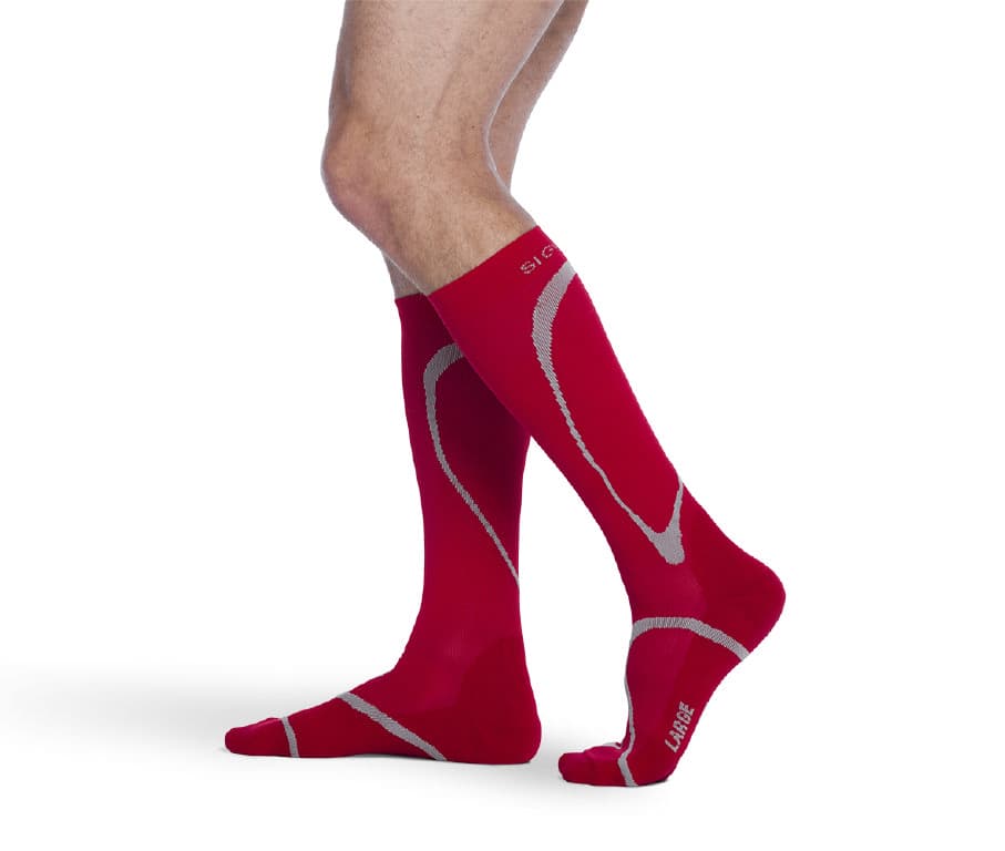 Sigvaris Motion High-Tech Unisex Calf High Compression Socks 20-30 mmHg, Extra Large-Short, Red - Pair - Image 1
