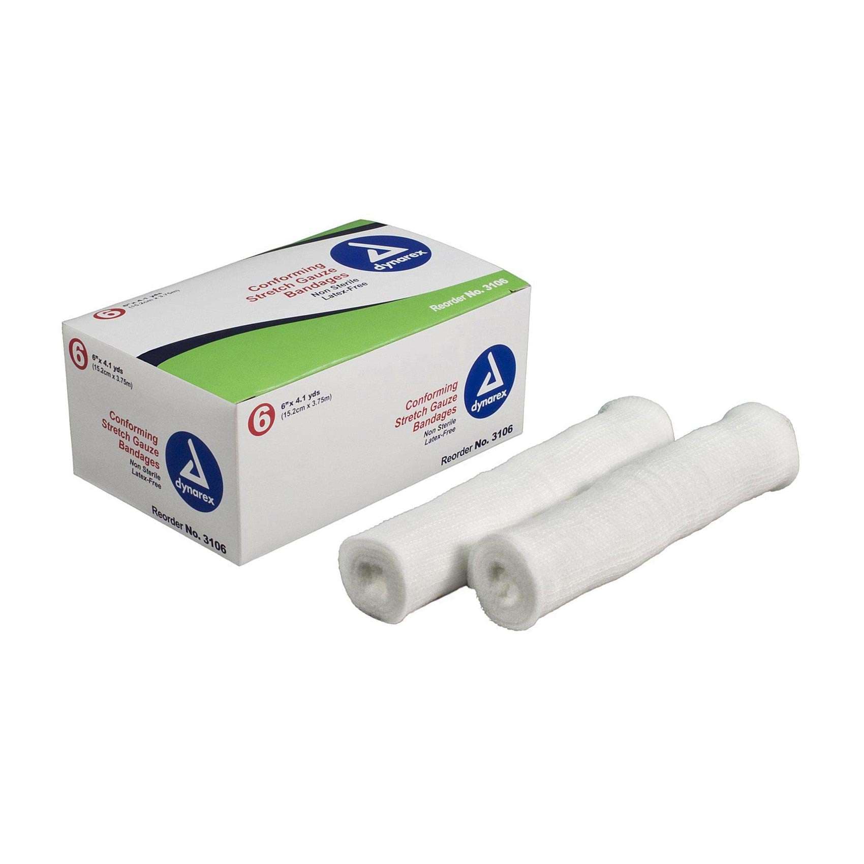 Dynarex Conforming Stretch Gauze Bandage, Non Sterile, 6 Inch x 4-1/10 Yard - Case of 48 - Image 1