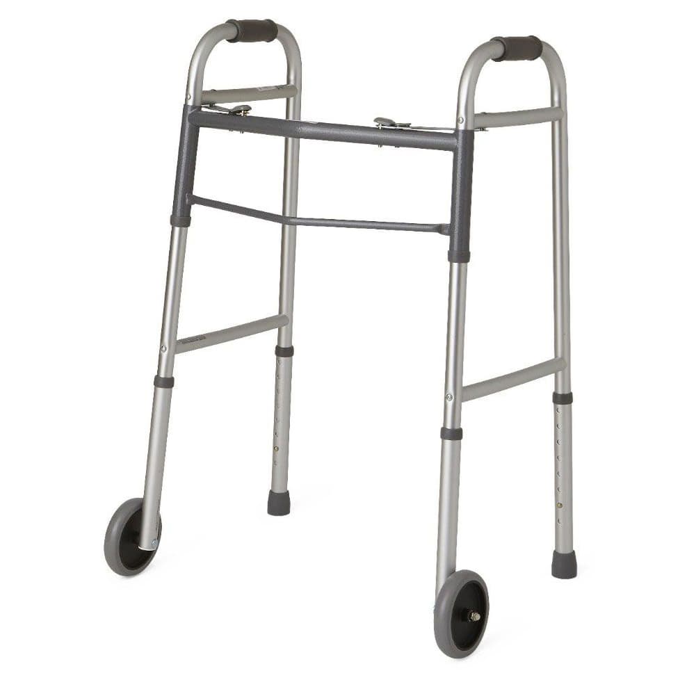 Medline Guardian Two-Button Folding Walker with Wheels, Standard - Image 1