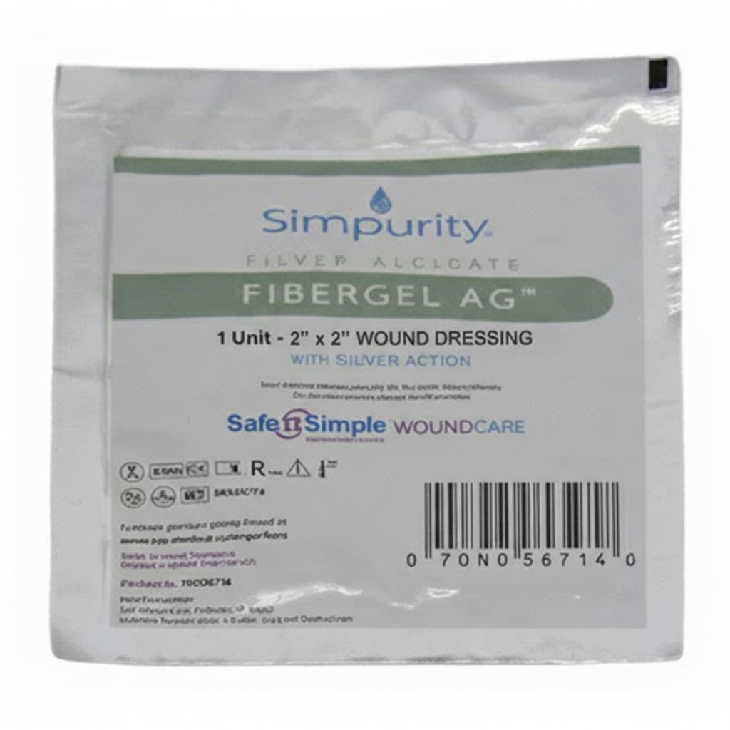 Simpurity Fibergel AG Silver Alginate Wound Dressing, 2 x 2 Inch - Each - Image 1