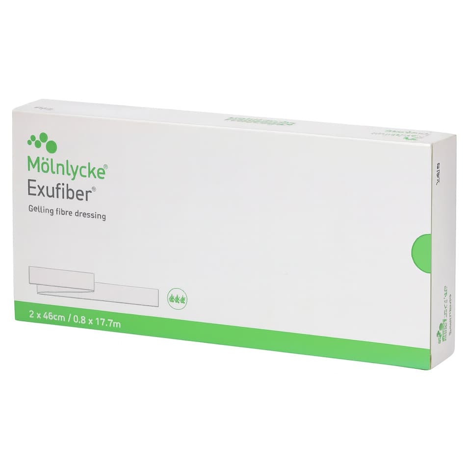 Exufiber Ag+ Antimicrobial Gelling Fiber Dressing, 0.8 x 17.7 Inch Rope - Box of 5 - Image 1