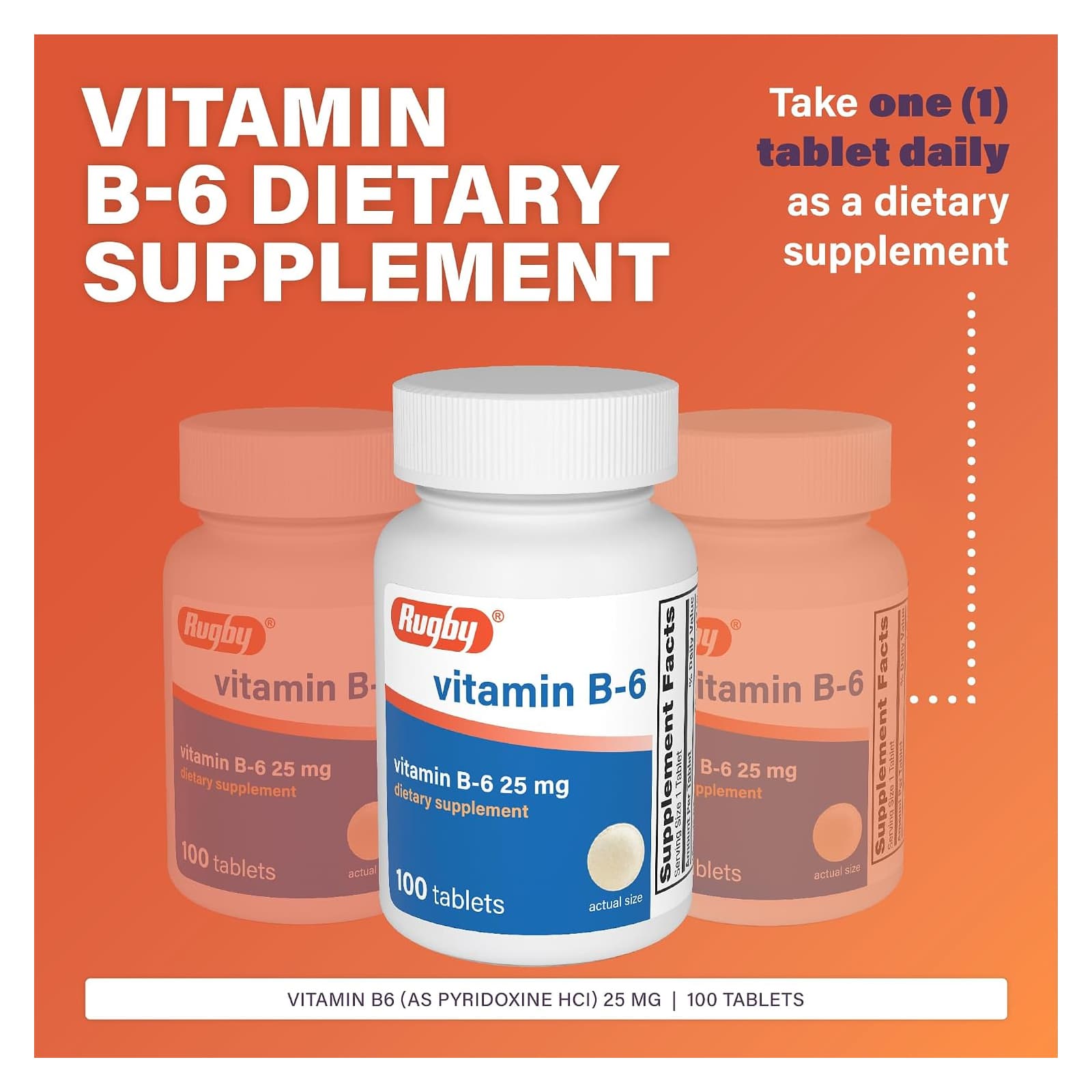 Rugby Vitamin B6 Supplement, 25 mg - Image 3